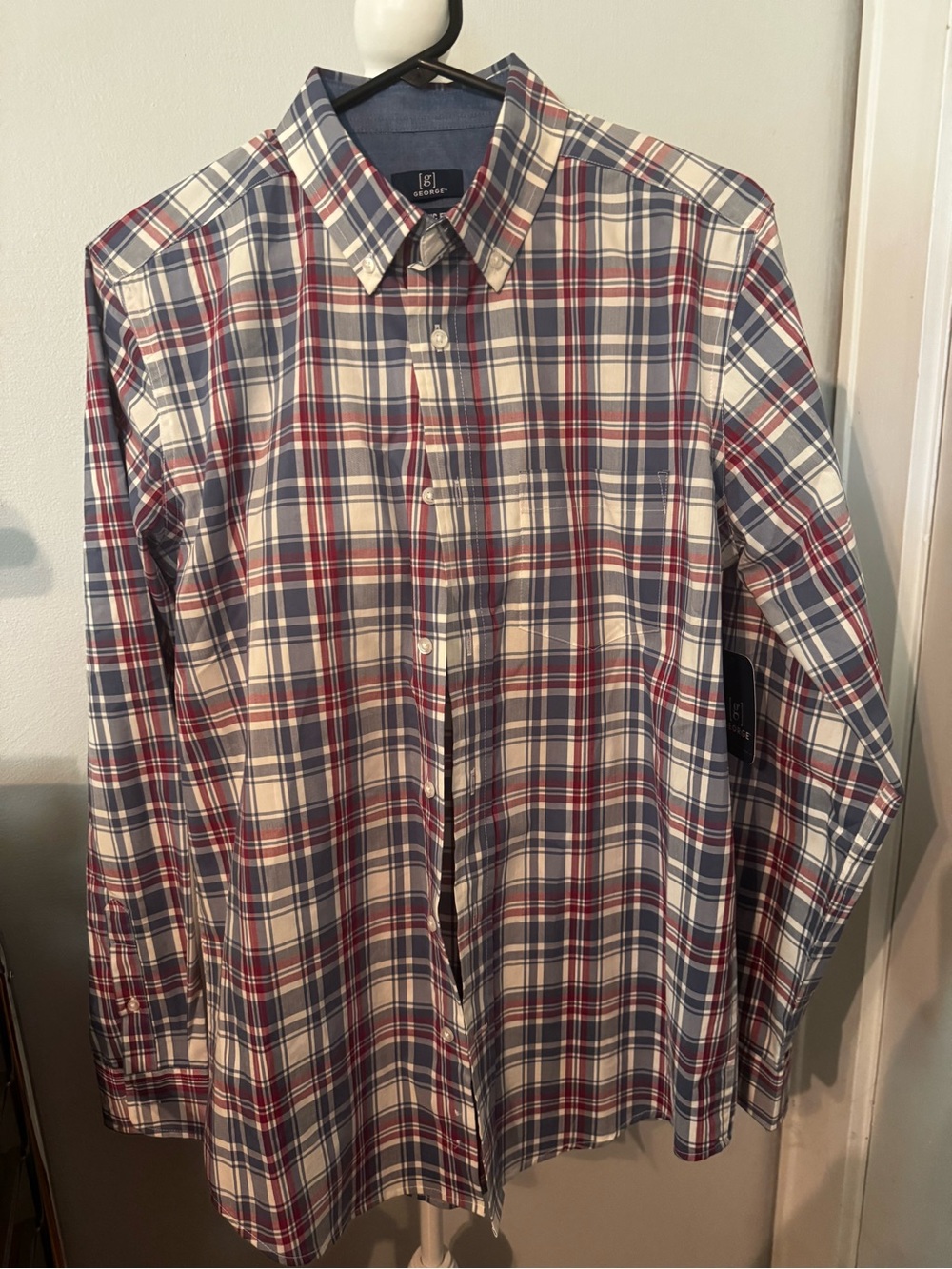 George Men’s Red, Blue & White Plaid Button-Down Shirt